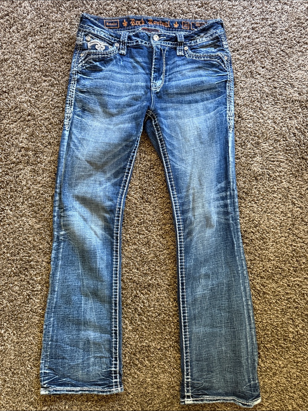 Rock Revival Women's Blue Wide Leg Jeans with Contrast Stitching